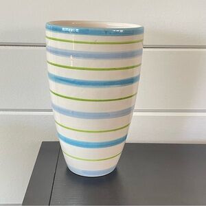 $15 SALE Elegant Blue & Green Striped Vase Home Accent Floral Decor Ceramic Pot